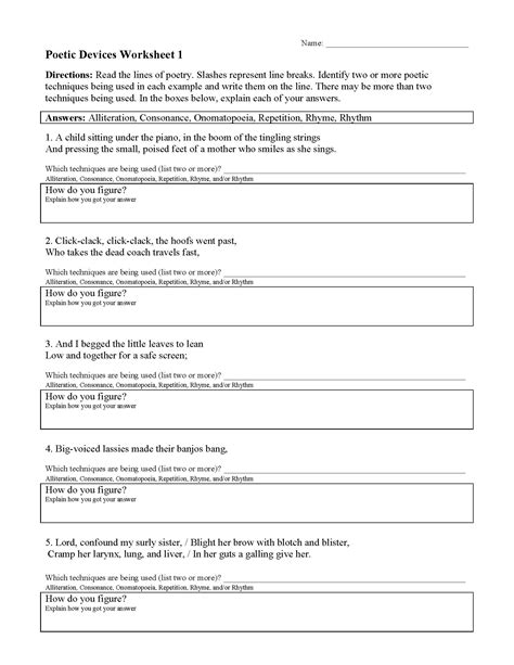 POETIC DEVICES Worksheet 1 | PDF | Poetry | Literary Techniques